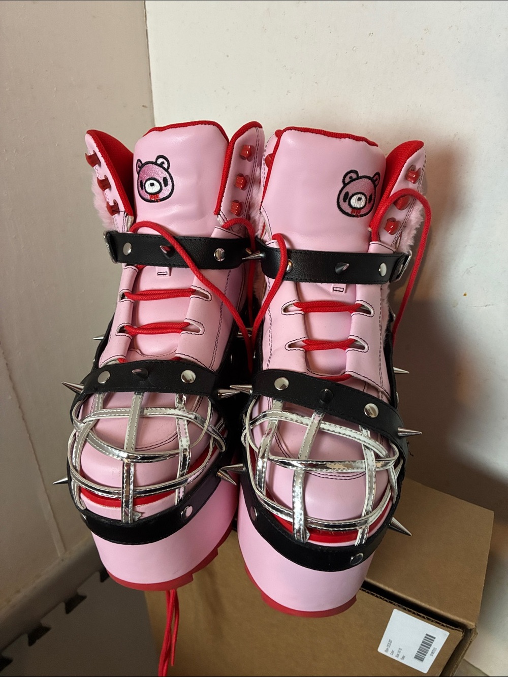 YRU x Gloomy Pink Platform Spike Harness Boots - Picture 4 of 5